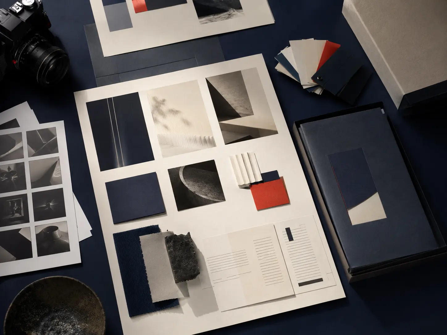 Direction artistique de marque avec planche d’identité, photographie et matières