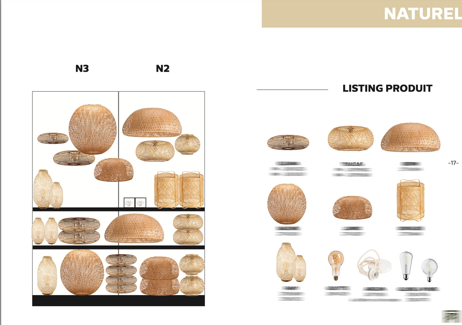 Planogramme de luminaires naturels avec positionnement des suspensions et lampes
